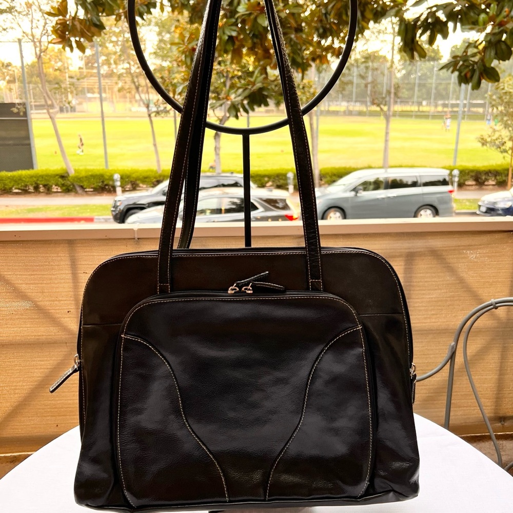 Buxton Black Leather Laptop Bag